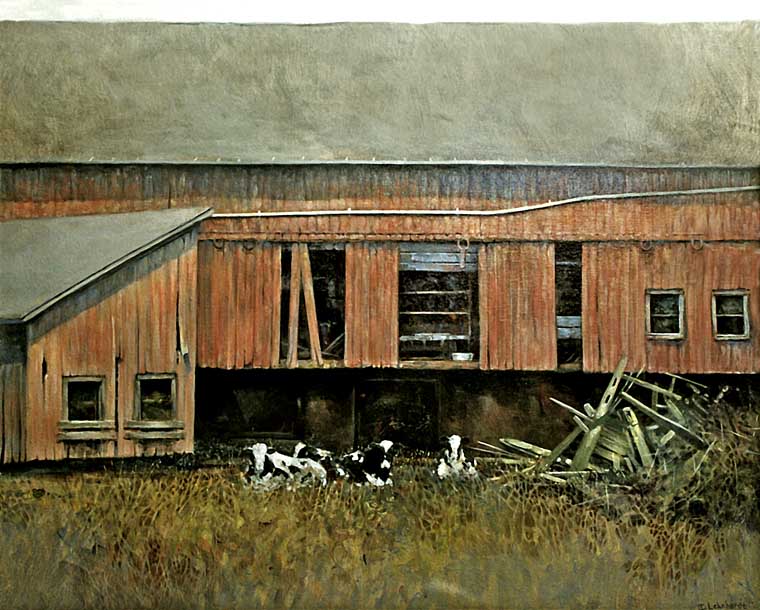 old barn with cows